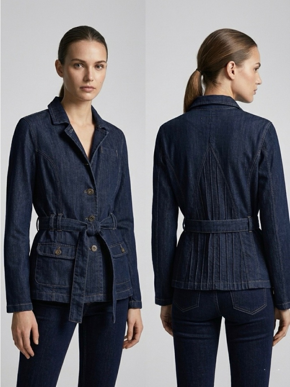 Baccini Dark Indigo Denim Belted Jacket - Women